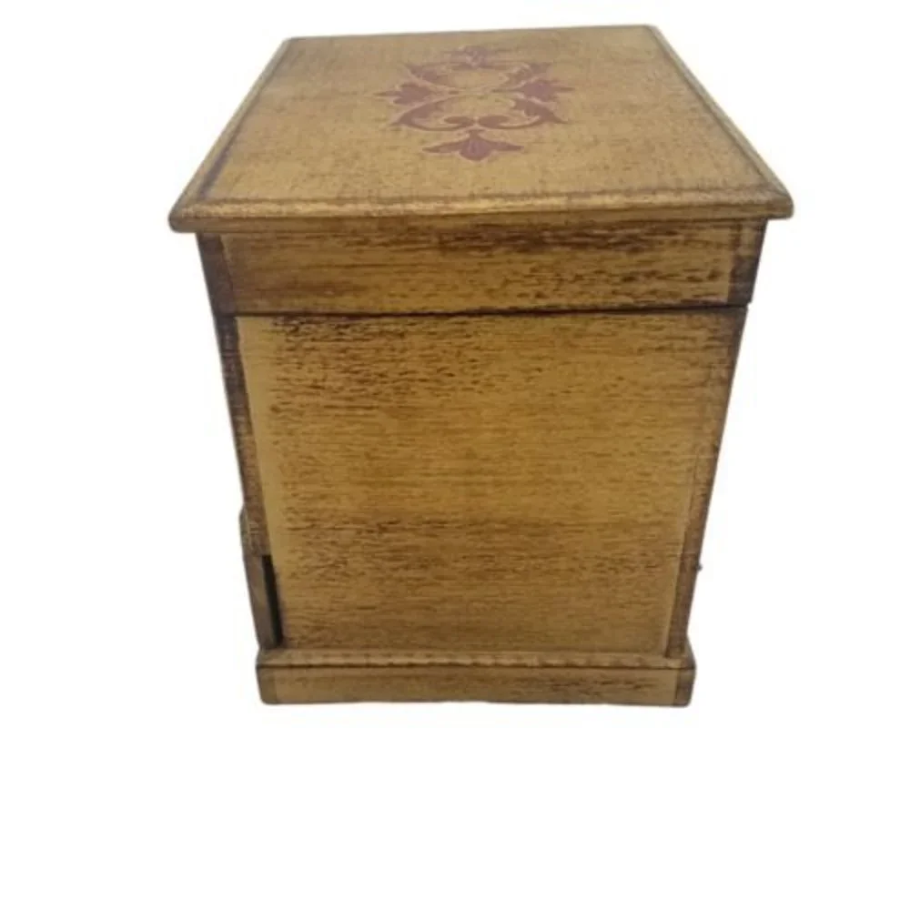 VTG Toyo Japan Wooden Jewelry Music Box Fleur de Lis 3 Drawer areas 7 X 7.5